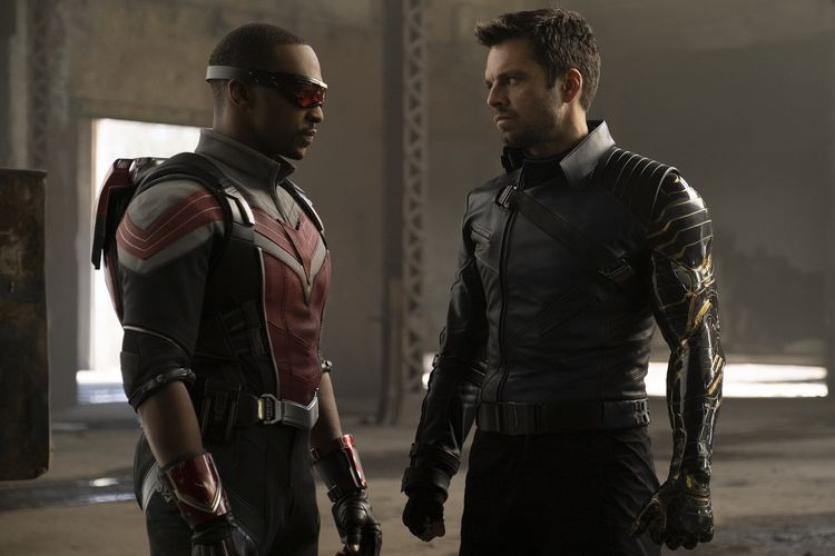 Falcon/Sam Wilson (Anthony Mackie) dan Winter Soldier/Bucky Barnes (Sebastian Stan) dalam film produksi Marvel Studios,The Falcon and The Winter Soldier, yang ditayangkan di Disney+.