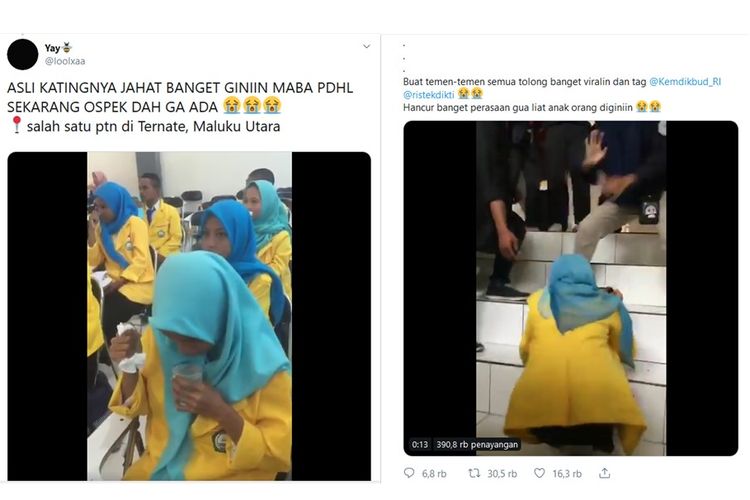 Tangkapan layar video viral ospek mahasiswa baru di Universitas Khairun.