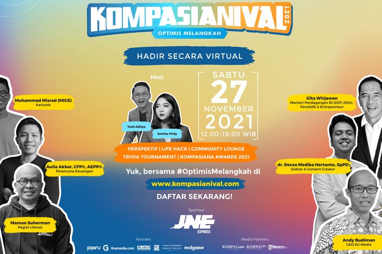 Kompasianival 2021 diselenggarakan pada Sabtu, 27 November 2021 secara virtual.