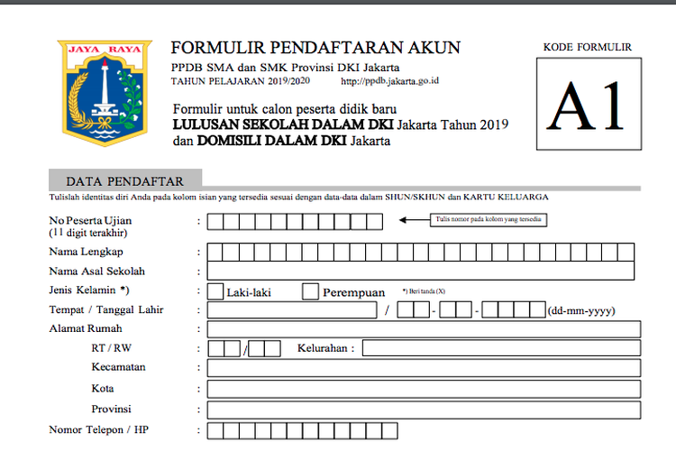 Formulir A1 PPDB DKI Jakarta