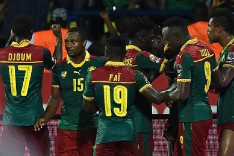 Para pemain Kamerun merayakan gol ke gawang Ghana pada semifinal Piala Afrika 2017, Kamis (2/2/2017). 