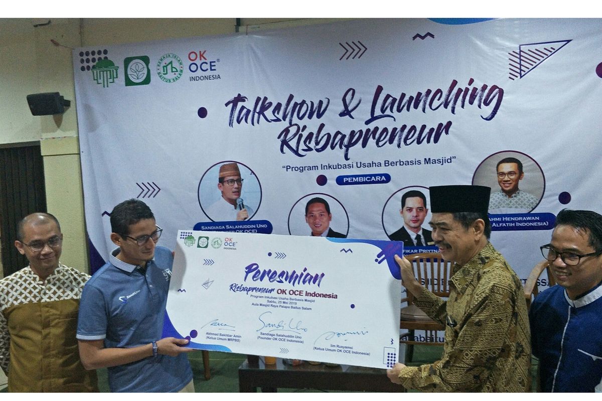 Calon Wakil Presiden nomor urut 02, Sandiaga Uno diMasjid Raya Palapa Baitus Salam, Jalan Holtikultura, Pasar Minggu, Jakarta Selatan, Sabtu (25/5/2019). 