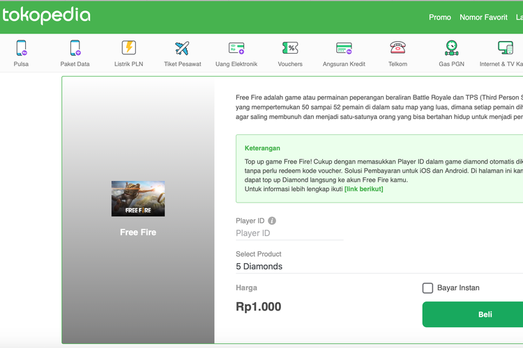 Ilustrasi top up diamond di Tokopedia