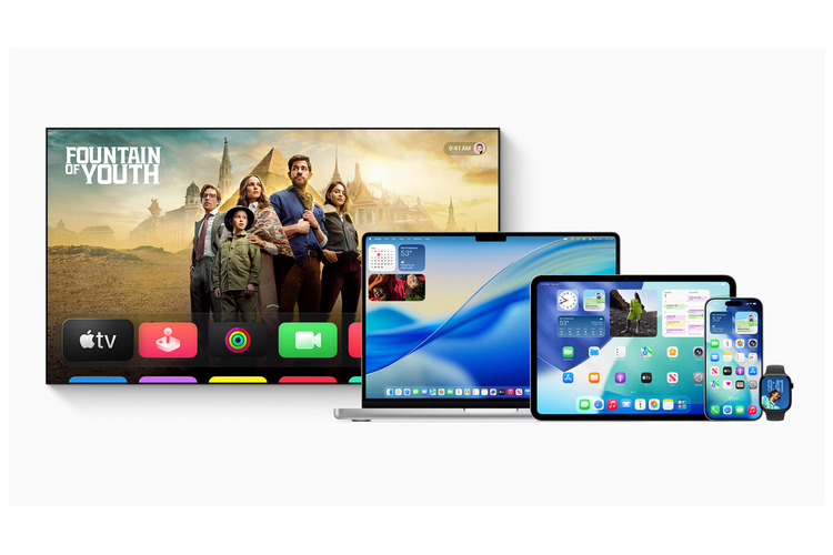 Bahasa desain Liquid Glass hadir di iOS 26, iPadOS 26, macOS Tahoe 26, watchOS 26, dan tvOS 26.