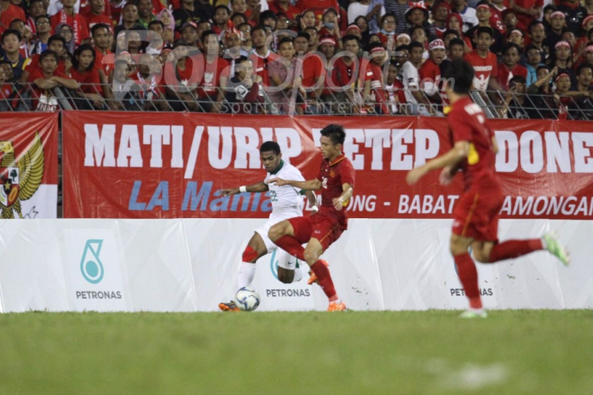 Pertandingan SEA Games 2017 antara Indonesia dan Vietnam di Selayang berakhir imbang tanpa gol, Selas (22/8/2017). 