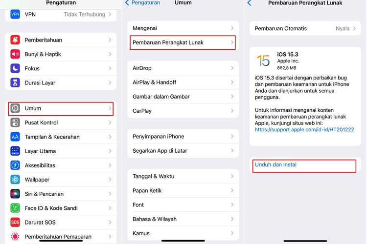 Ilustrasi cara update iOS 16 di iPhone lewat OTA.