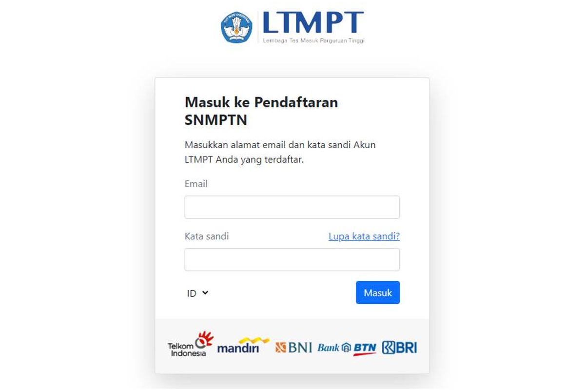 Tangkapan layar laman pendaftaran SNMPTN 2022