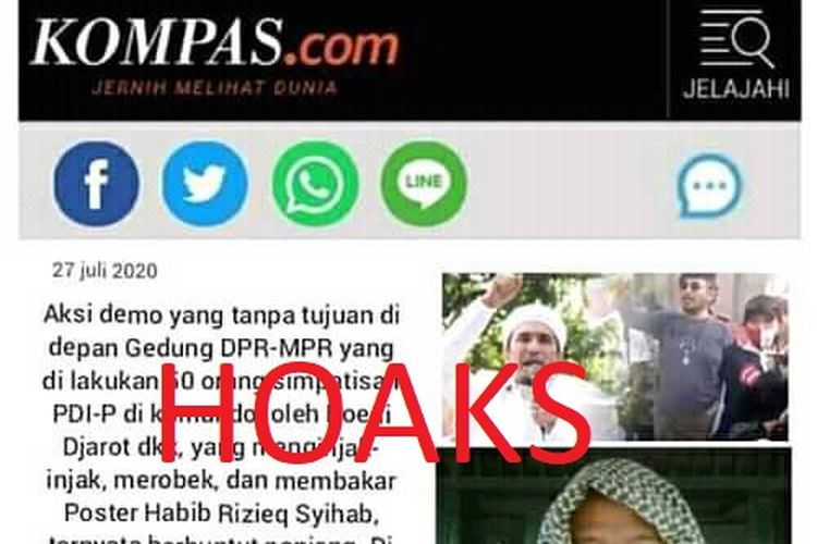 Hoaks, infomasi yang menyebutkan adanya bentrokan antar ormas di Kota Bandung dan mencatut logo Kompas.com
