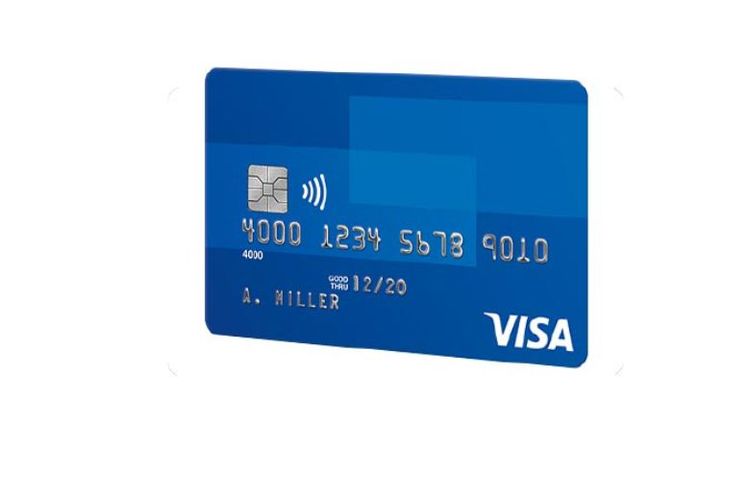 Indikator contactless pada kartu kredit Visa. 