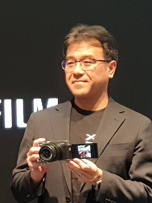 Noriyuki Kawakubo, Presiden Direktur Fujifilm Indonesia, dalam acara peluncuran kamera mirrorless Fujifilm X-A7 di Jakarta, Selasa (24/9/2019).