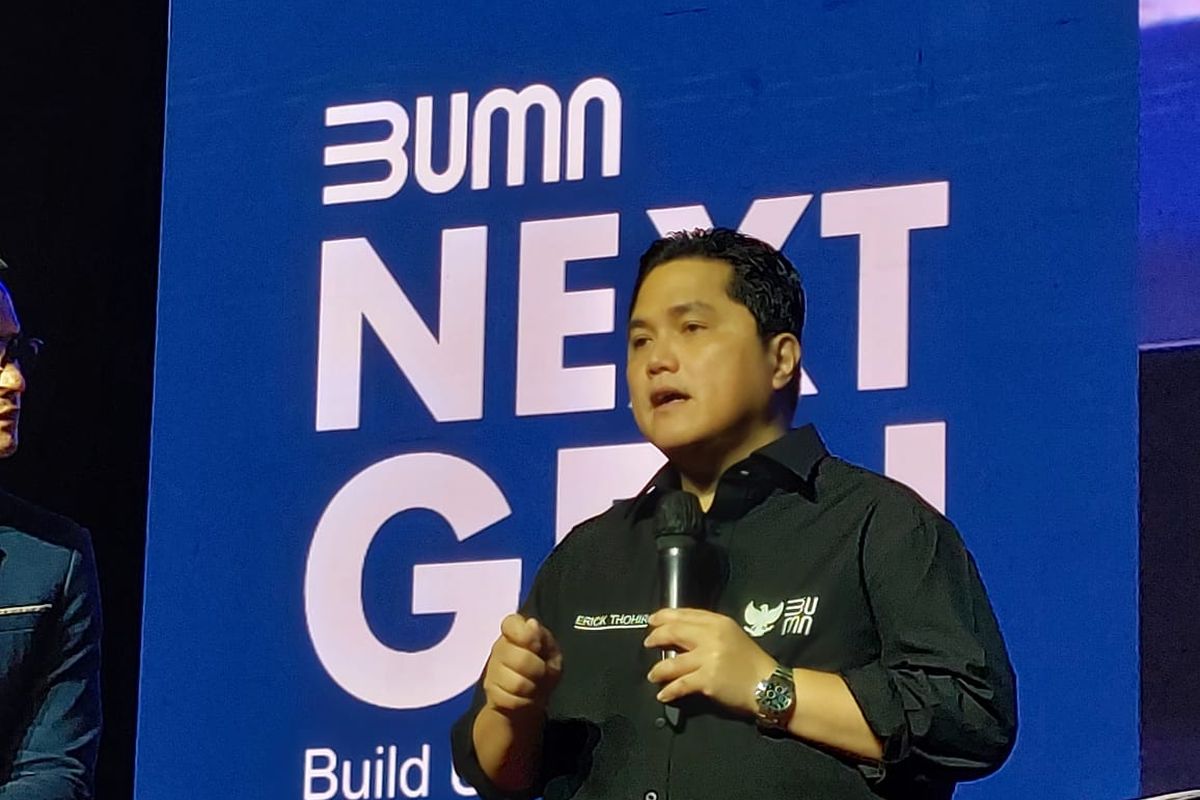 Menteri BUMN Erick Thohir dalam Konferensi Pers BUMN Next Gen 2022 di Jakarta, Rabu (28/9/2022). Erick Thohir mengatakan yakin sejak awal Indonesia bisa memproduksi vaksin Covid-19 secara mandiri.