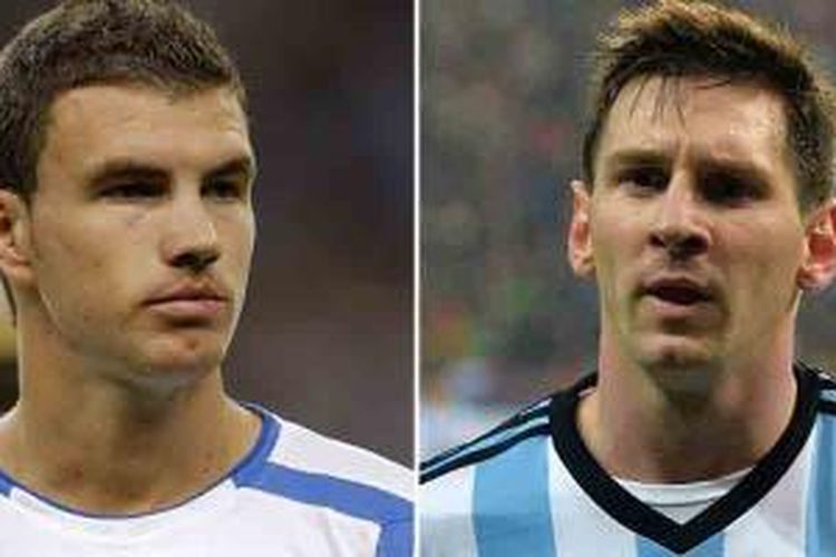 (Foto dokumentasi): Foto kombinasi yang memperlihatkan striker Bosnia-Herzegovina, Edin Dzeko (kiri), dan bintang Argentina, Lionel Messi.