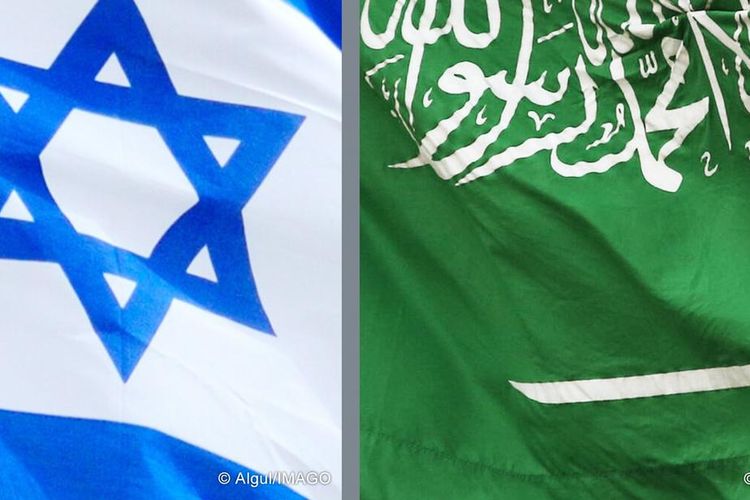 Bendera Israel dan Arab Saudi.