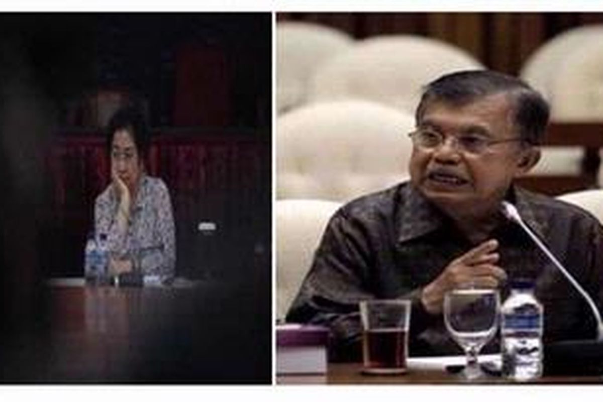 Megawati Soekarnoputri (kiri) dan Jusuf Kalla (kanan)