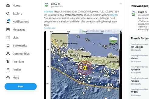 Gempa Bumi Magnitudo 4,1 Guncang Pangandaran