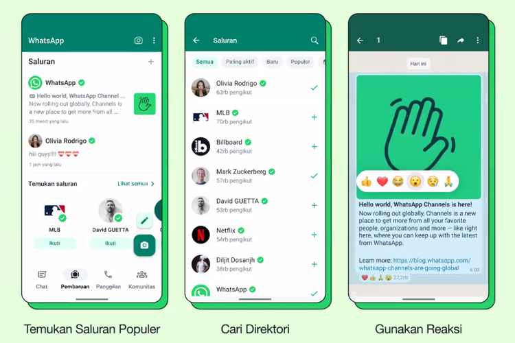 WhatsApp resmi luncurkan Saluran WhatsApp (WhatsApp Channel) ke seluruh pengguna Indonesia, Rabu (13/9/2023)