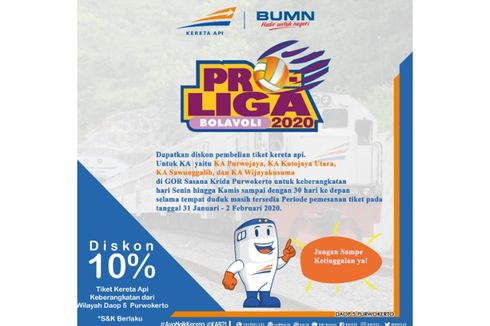 KAI Beri Diskon Tiket KA 10 Persen Saat Proliga 2020, Simak Infonya di Sini