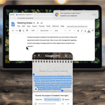 Ilustrasi Google Lens menyalin tulisan tangan ke laptop