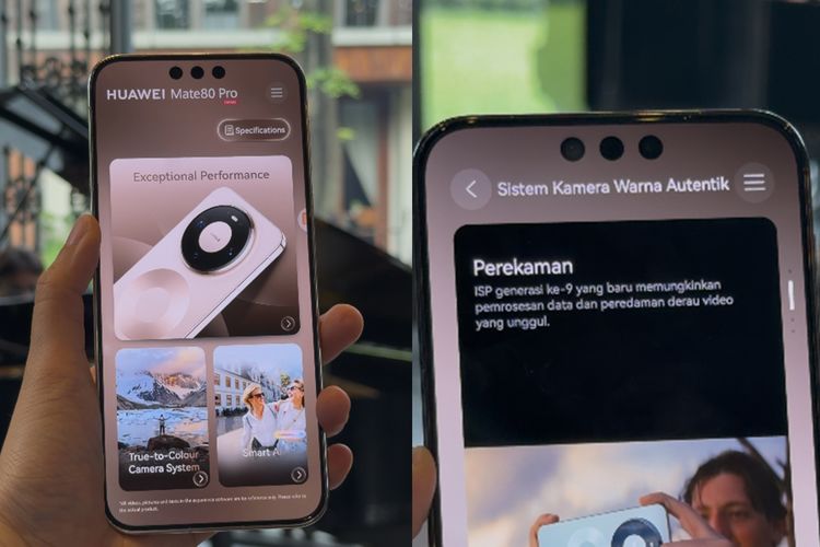 Tampilan depan Huawei Mate 80 Pro yang memiliki trio punch-hole untuk menampung kamera depan.