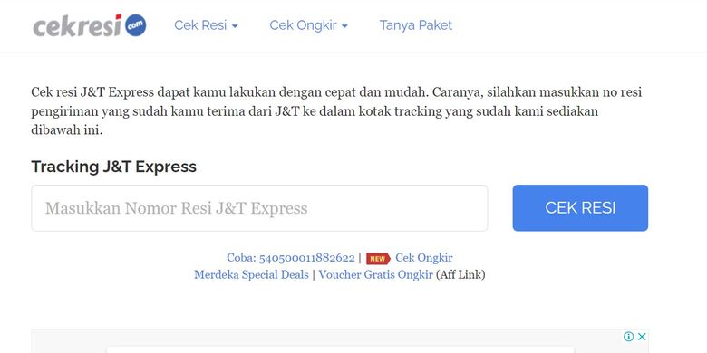 Cek resi J&T Express di laman Cekresi