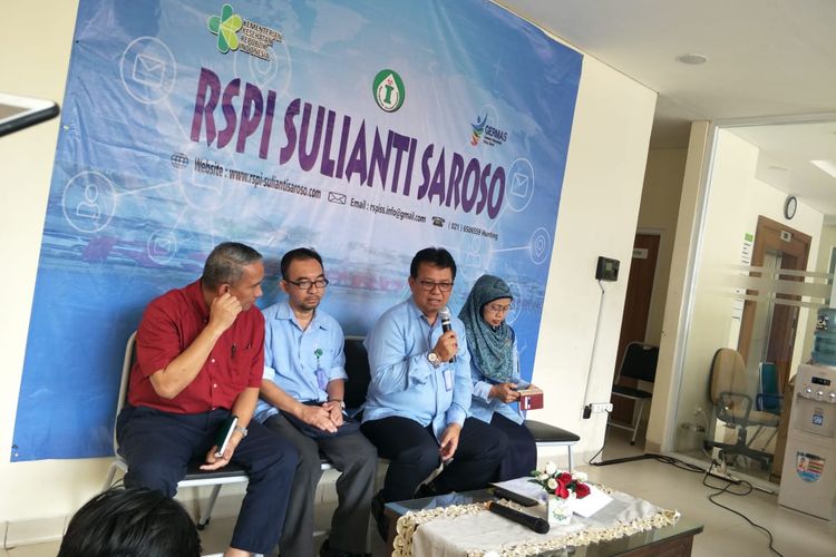 Konferensi pers di RSPI Sulianti Soroso, Jakarta Utara, Rabu (11/3/2020).
