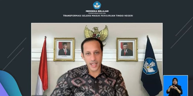 Tangkapan layar Mendikbud Ristek Nadiem Makarim dalam acara konferensi pers Merdeka Belajar Episode ke-22 secara daring, Rabu (7/9/2022).