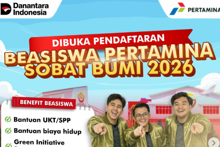 Beasiswa Pertamina Sobat Bumi 2026 Dibuka, Tawarkan Bantuan UKT dan Pengembangan Karakter