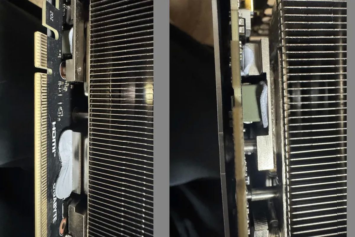 Ilustrasi thermal gel GPU RTX 50 Series Gigabyte yang bocor ke komponen lain.