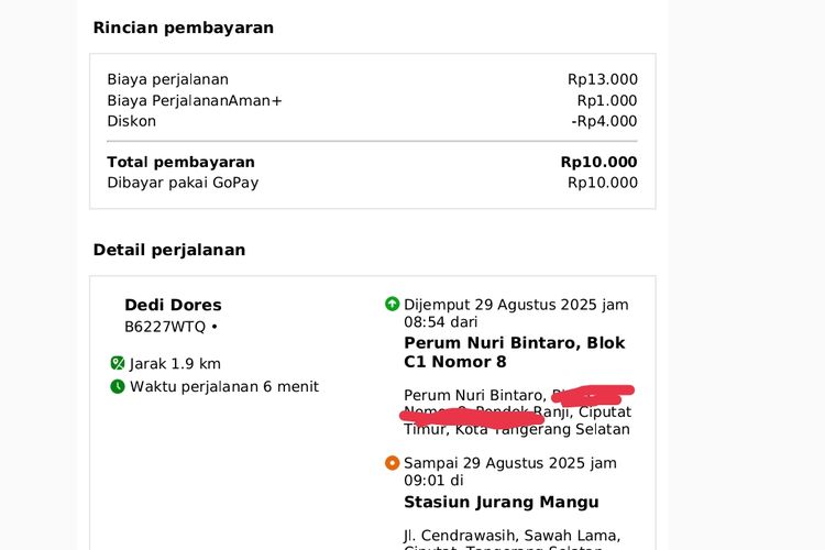 Resi aplikasi ojek online
