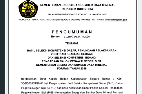 Kementerian ESDM Umumkan Hasil SKD CPNS, Simak Pemberitahuannya... 