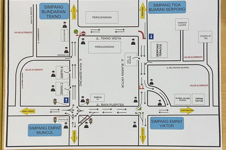 Skema rekayasa lalu lintas saat diberlakukan sistem satu arah atau one way di Jalan Viktor (Tangsel) dan sekitarnya pada 20-24 Desember 2022.