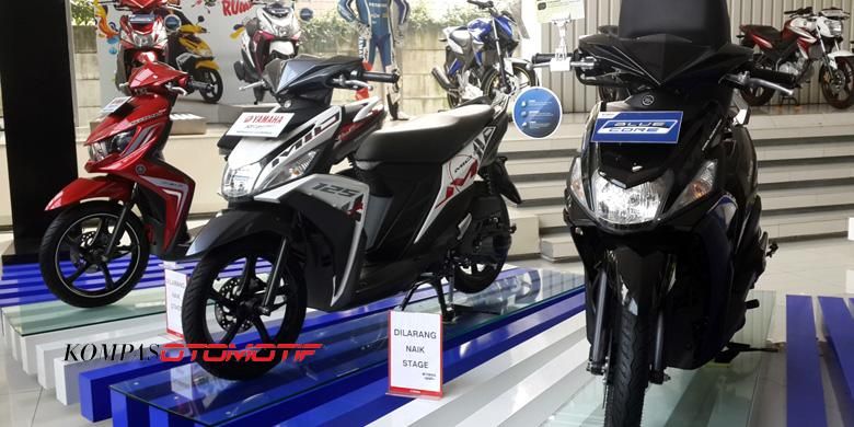 Deretan skutik Yamaha di dealer Yamaha DDS, Cempaka Putih, Jakarta Pusat.