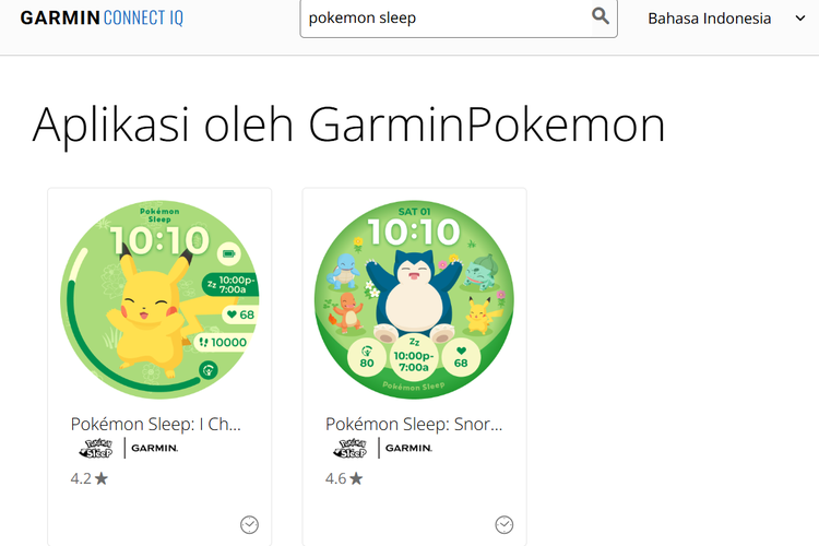 Ilustrasi watch face Pokemon Sleep di Garmin Connect IQ Store.