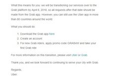 Jual Bisnisnya di Asia Tenggara, Uber Kirim Pemberitahuan ke Pengguna