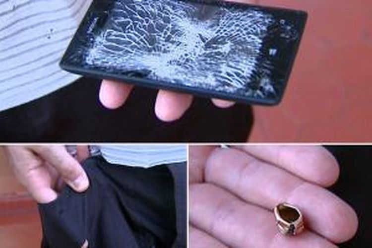 Kondisi Nokia Lumia 520 yang tertembak peluru
