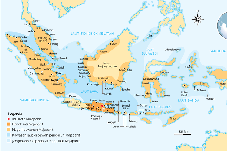 Peta wilayah kekuasaan Kerajaan Majapahit