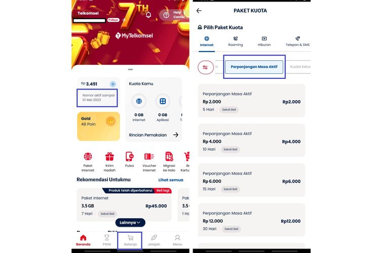 Cara beli masa aktif Telkomsel lewat aplikasi MyTelkomsel.