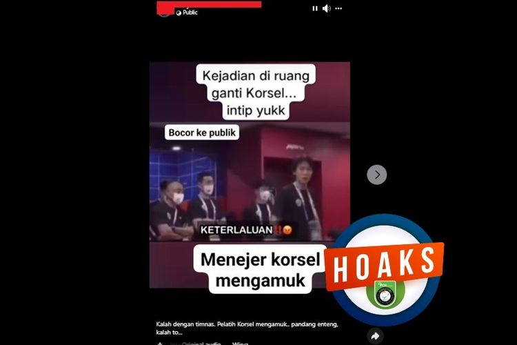 Tangkapan layar Facebook narasi yang menyebut pelatih Korsel mengamuk usai kalah dari Indonesia di Piala Asia U-23