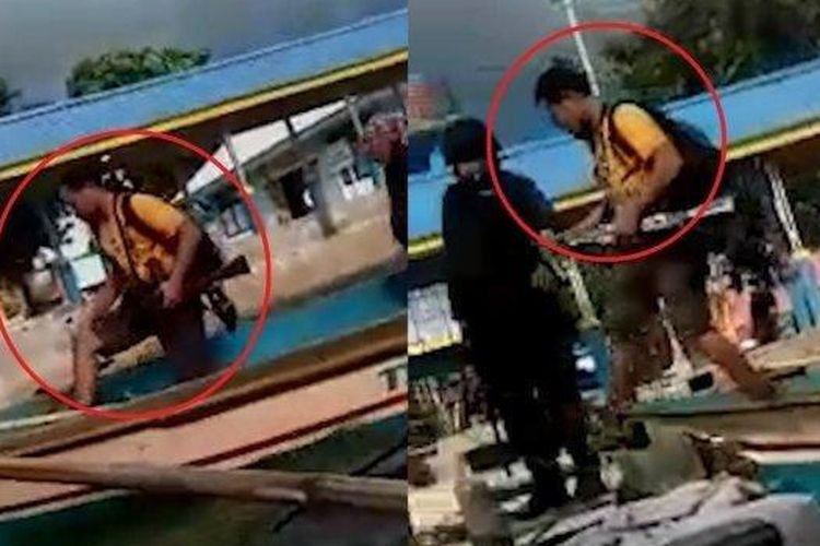 Tangkap layar video penangkapan pelaku penembakan di Tambang Emas Gunung Botak, Pulau Buru, Sabtu (29/1/2022).