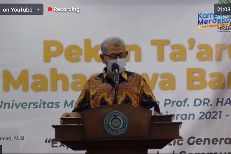 Rektor Uhamka, Prof. Gunawan Suryoputro saat membuka Pekan Ta'aruf (Peta) Uhamka untuk tahun ajaran 2021-2022 yang akan berlangsung 20-23 September 2021.