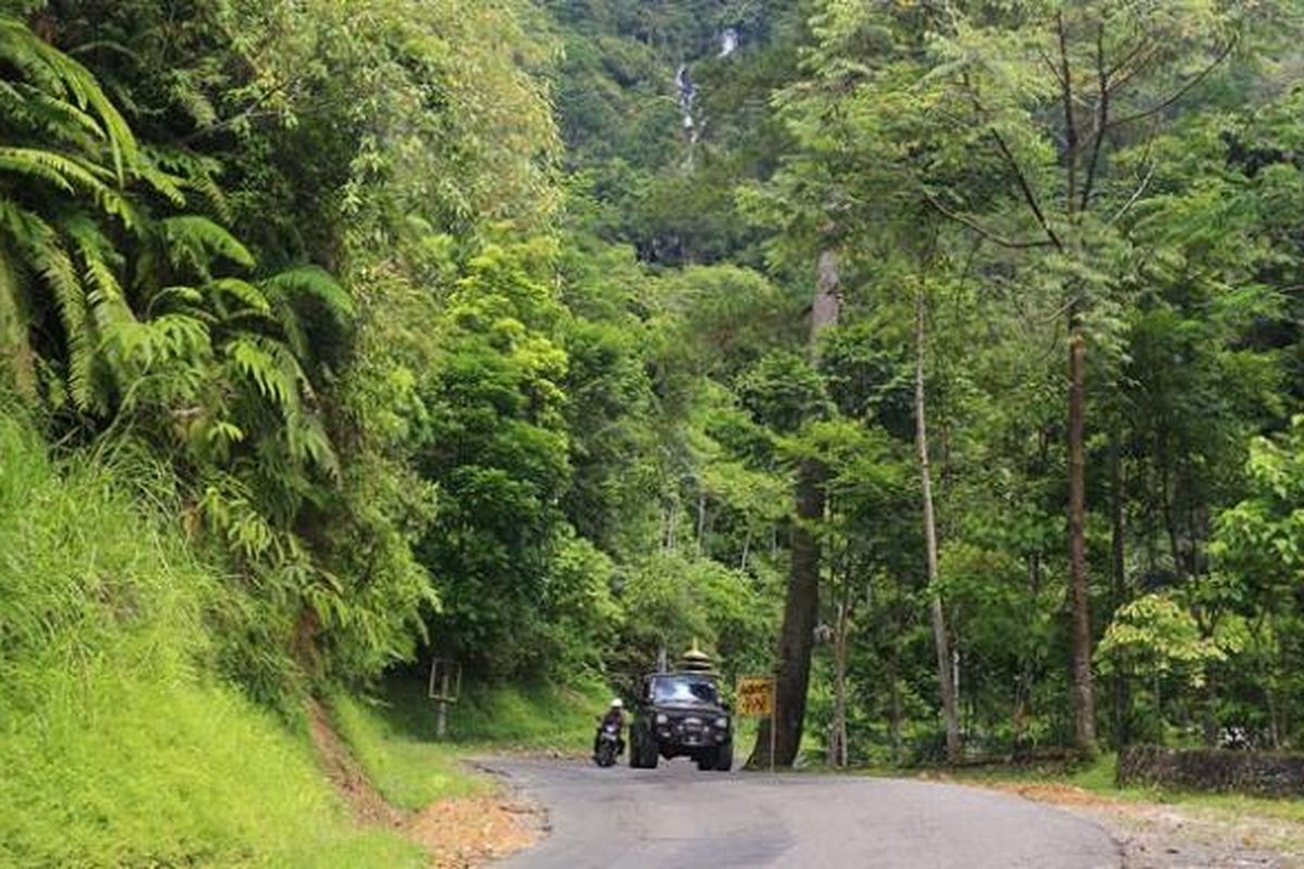 Infrastruktur jalan dari kota Garut menuju Pameungpeuk sudah terbangun sejak era penjajahan Belanda dengan kelokan tajam dan pemandangan hutan serta air terjun.