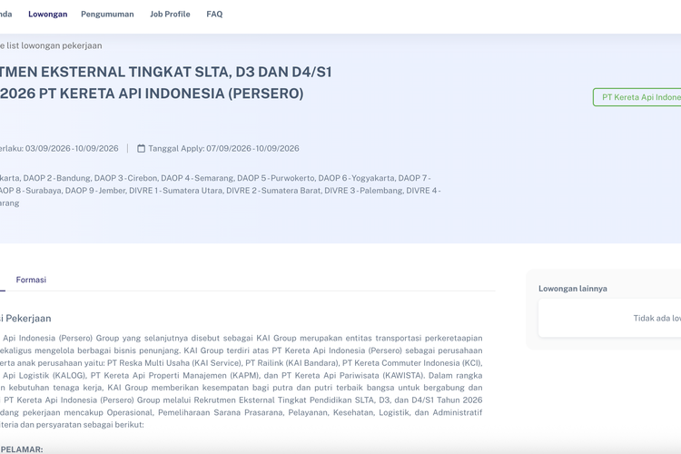 KAI Buka Open Recruitment Eksternal, Ini Link dan Cara Daftarnya 