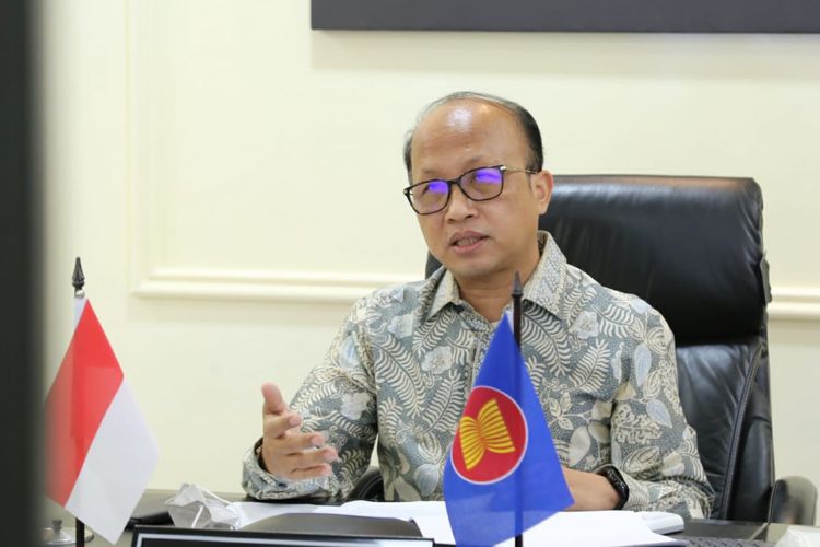 Sekjen Kementerian Ketenagakerjaan Anwar Sanusi memaparkan kondisi ketenagakerjaan dalam Forum Dialog ASEAN-AS secara virtual, di Jakarta, Rabu (3/2/2021).