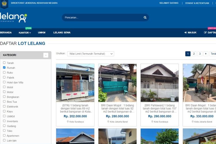 DJKN melalui lelang.go.id memfasilitasi lelang rumah yang berlokasi di DKI Jakarta dan Surabaya, Jawa Timur dengan nilai limit Rp 200 jutaan.
