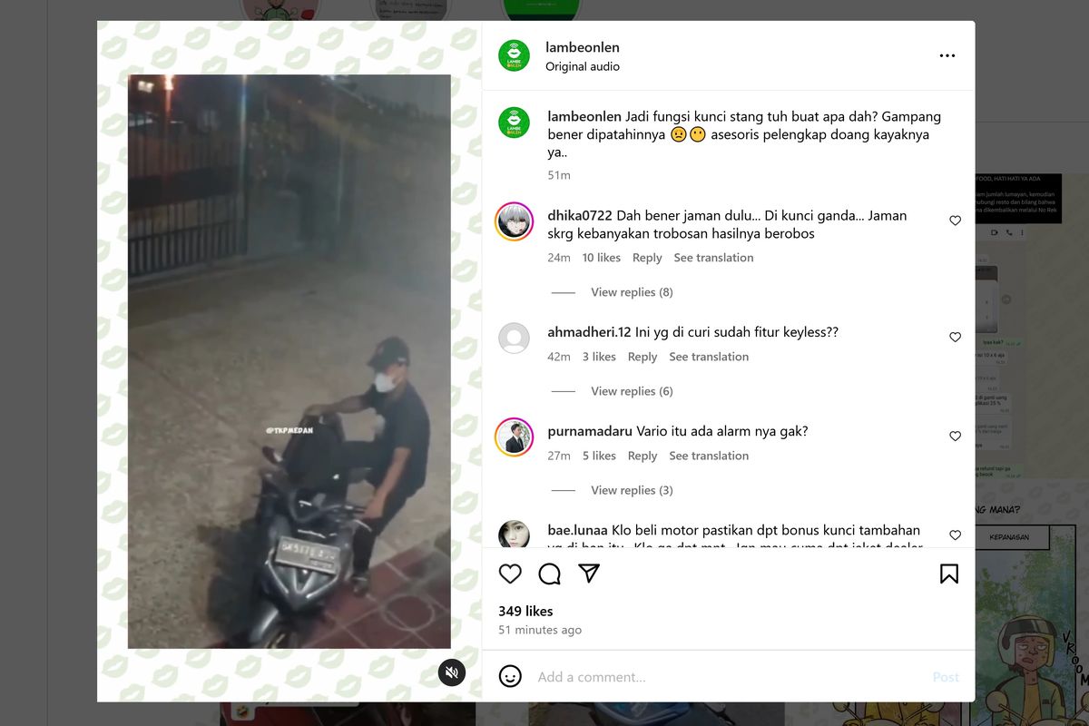 Video viral di media sosial memperlihatkan maling sepeda motor yang terekam kamera CCTV saat tengah beraksi. Maling tersebut berhasil mencuri motor meski motor tersebut dikunci setang ke arah kanan.