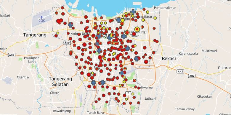 Peta sebaran kasus Covid-19 di DKI Jakarta per tanggal 6 April 2020