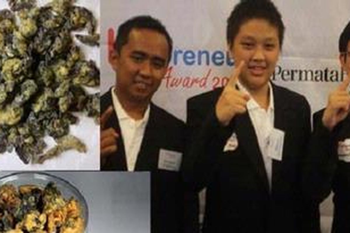 Para remaja kreatif yang merintis bisnis keripik siput. Insert keripik bekicot (kiri) 