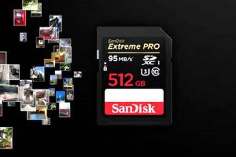 Kartu SD card SanDisk kapasitas 512 GB, kapasitas paling tinggi saat ini.
