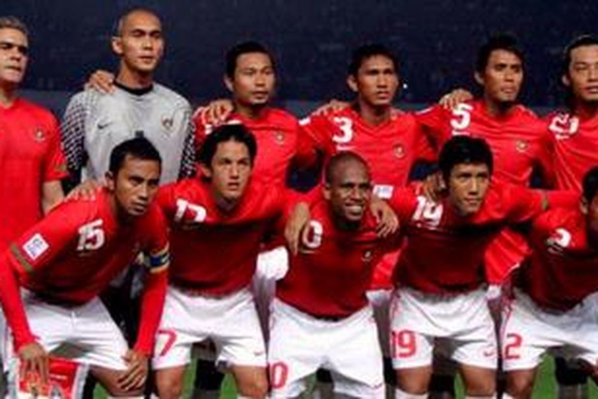 Skuad inti tim nasional Indonesia dalam Piala Suzuki AFF 2010 di Stadion Utama Gelora Bung Karno, Jakarta, Sabtu (4/12/2010).