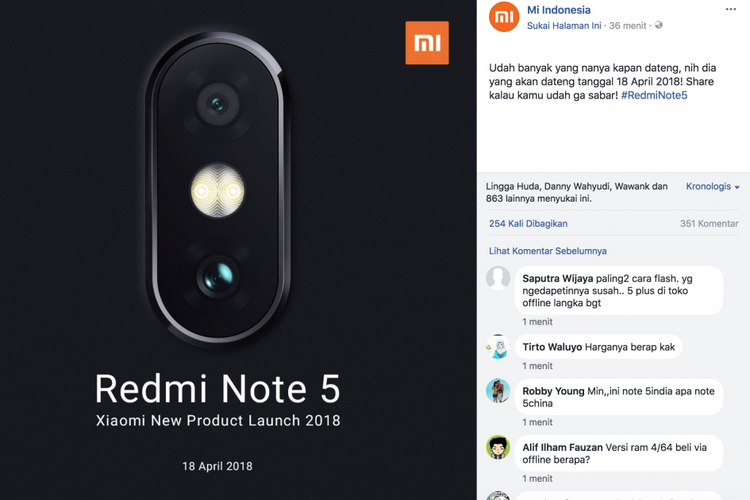 Mi Indonesia umumkan tanggal peluncuran Redmi Note 5.